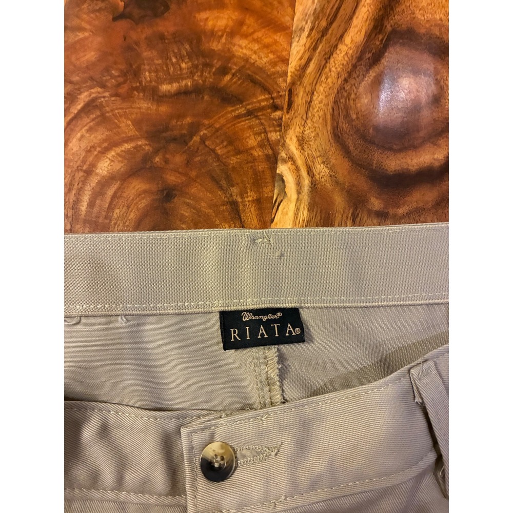 Wrangler Riata Mens Khaki Chino Pants Vintage Y2K Tan Cotton Twill 40x30 - Picture 2 of 8